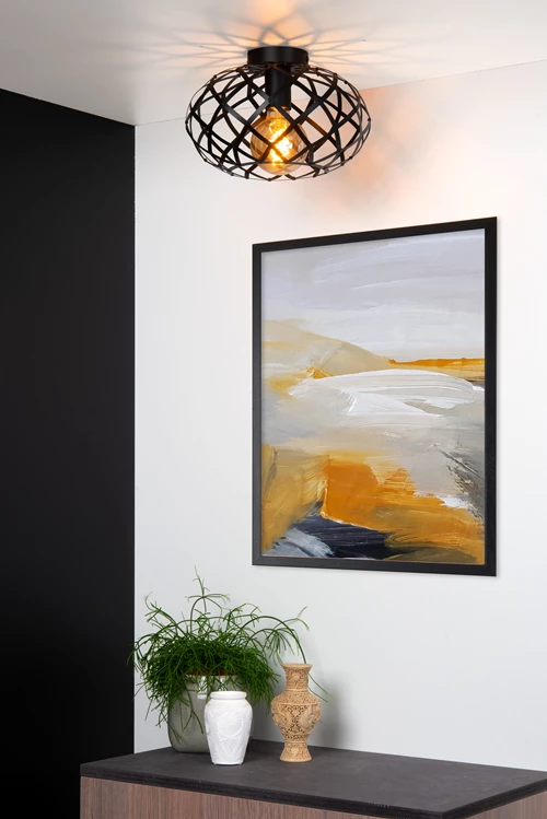 Lucide WOLFRAM - Deckenleuchte - Ø 30 cm - 1xE27 - Schwarz - Atmosphäre 1